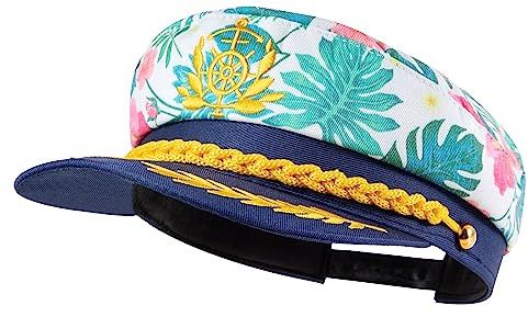 HPMAISON Adult Captain Hat Sailor Hat Bachelor Party Yacht Leaf Printed Bachelor Party Navy Party Hen Party Dress Up
