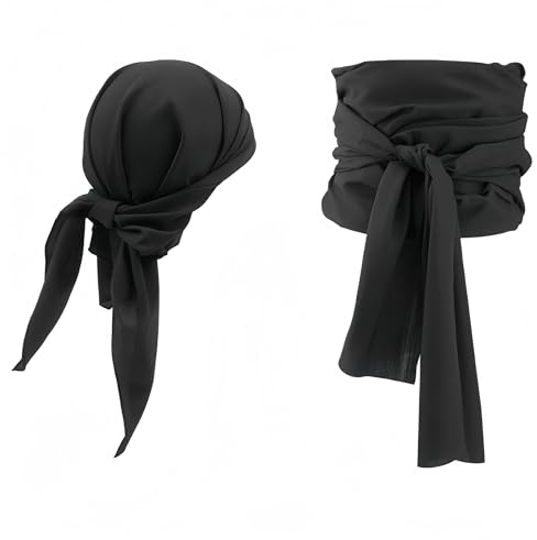 Proumhang Piraten Kostüm Zubehör Set Piraten Schärpe Gürtel Stirnband Taillengürtel Piratenkapitän Mittelalterliche Große Schärpe Piraten Kopftuch Bandanas für Halloween Kinder Erwachsene Schwarz