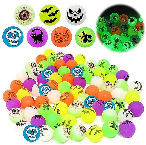 LETTERASHQP 48 Stück Halloween Luminous Flummi für Kinder - Im Dunkeln Leuchtende Springende Bälle, Gummiball, Springball, Hüpfball - Halloween Mitgebsel und Geschenke