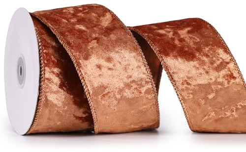 MAYREEL Copper Crushed Velvet Ribbon Wired 2.5 Inch 10 Yards | Auburn, Christmas Decorations, Gift Wrapping, Wreaths, Chrismas Tree Toppers