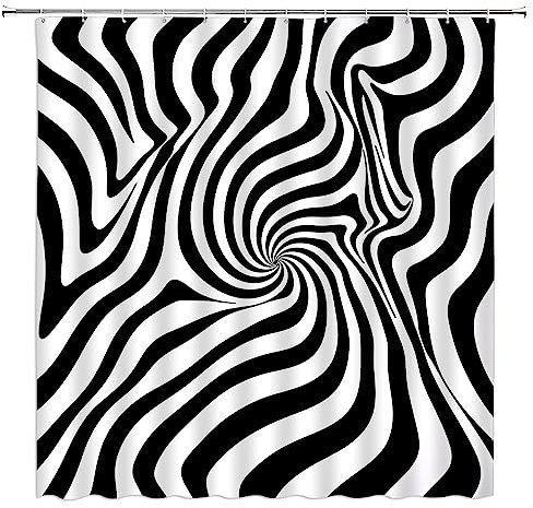 Black White Striped Shower Curtain Abstract Geometric Zebra Skin Print Modern Lines Optical Illusion Art Bathroom Home Curtain Decor with Hooks,70 Wx70 H