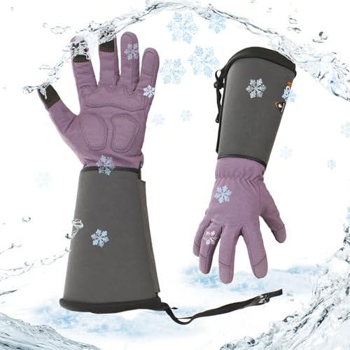 Vgo... Waterproof Gardening Gloves with Long Sleeve in Cold Weather, Winter Working Gloves for Garden Wooden Working Touchscreen in Leather (Purple for Women, S (Pack of 1))