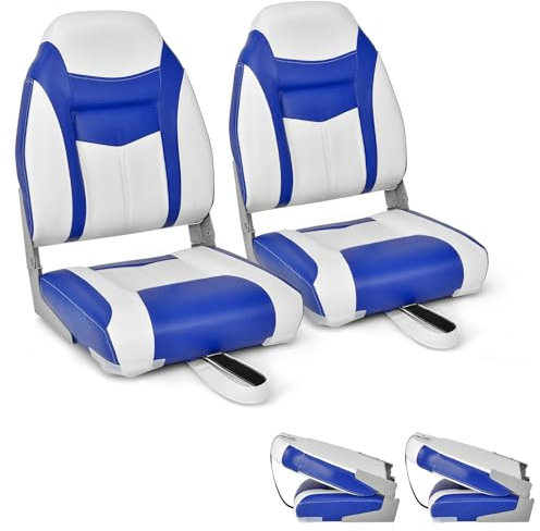 GOPLUS Lot de 2 Siège de Bateau 1PC Siège de Pêche Pliable avec Coussin Rembourré Doux et Coutures Renforcées, Design Ergonomique Capacité 115KG pour Yacht Pêche(Bleu, 44,5x51x61cm-2Pcs)