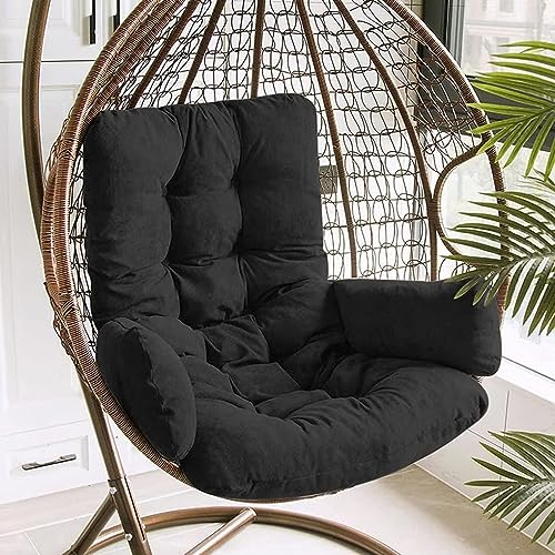 SHENJIA Egg Chair Cushion Detachable Washable Papasan Chair Cushion Wicker Swing Chair Cushion with Comfort Non-Slip Bottom, Hanging Hammock Chair Cushion Replacement(Color:Black)