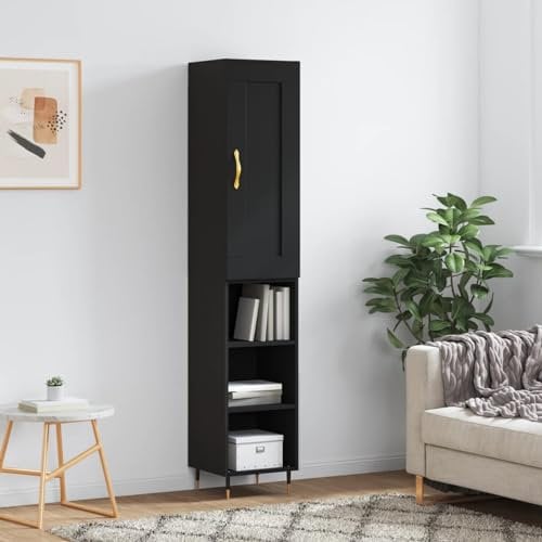 CIADAZ Highboard Schwarz 34,5x34x180 cm Holzwerkstoff, Wohnzimmerschrank, Sideboard Wohnzimmer, Esszimmermöbel, Vitrinenschrank, Hochschrank - 3200306
