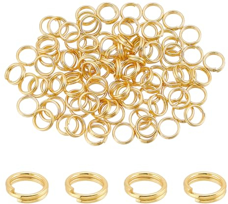 BENECREAT 100 Stück 18K Echtem Vergoldetem Messing Offene Biegeringe, 6mm Metall-O-Ring Goldfarbener Verbinder Doppelring Geteilte Ringe Für Schmuck Selber Machen