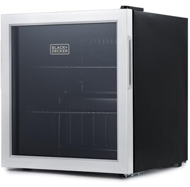 BLACK+DECKER 1.7 Cu. Ft. Beverage Cooler, Beverage Fridge with Double Pane Glass Door, Drink Fridge and Beverage Refrigerator with 63-Can Capacity for Home Bar, Home Office and More