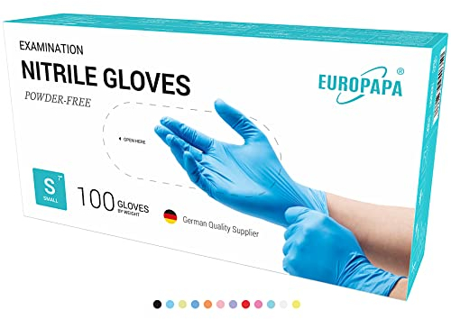 EUROPAPA 100 Guantes De Nitrilo Desechables, Guantes Desechables, Guantes De Examen, Guantes De Nitrilo, Sin Polvo, Sin LÁTex, No EstÉRiles, Sin LÁTex, Guantes Disponables (S, Azul)
