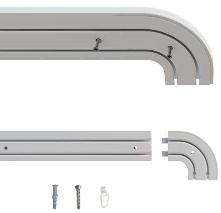 GARDINEUM - 2-läufige Gardinenschiene, Vorhangschiene aus Kunststoff, vorgebohrt mit linken und rechten Rundbogen und Zubehör (2,00 m)