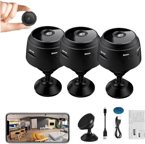 Mini Spy Camera,Mini Camera Spy,Mini Spy Camera Wireless Hidden with Audio, Spy Focus Magnetic Mini Security Camera Outdoor,Mini Spy Security Camera Wireless,Spy Camera No Wifi Needed (Black, 3PC)