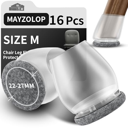 MAYZOLOP 16 Piezas Protector Patas Sillas, Transparentes Protectores Patas Sillas para Inclinación De Las Patas,Cubre Patas Sillas con Fieltro Gris para Suelos De Madera Dura, No Scratches No Noise