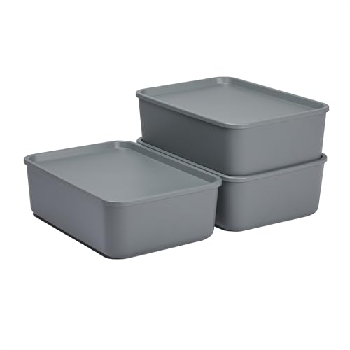 Iris Ohyama, 3er-Set 12L, aufbewahrungskörbe aus Kunststoff, Vielseitige Ordnungsbox, Stapelbar & platzsparend, Nachhaltige Organisation, BPA-frei, Körbe & Behälter für Büro & Küche, SNL-MD