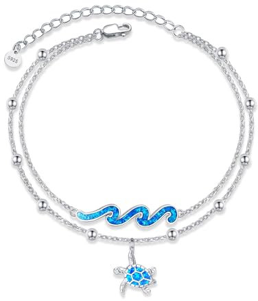 DAYLINLOVE Schildkröten Wellen Armband aus Sterling Silber mit blauem Opal mehrlagiges Armband Ozean Strand Schmuck für Frauen