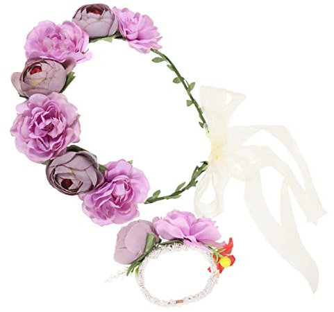 BELLIFFY Blumenkrone Stirnband Für Damen Brautanstecker Hochzeitsschmuck Blumenkopfschmuck Satz Mit Armreifen Einfach Zu Tragen Für Hochzeit Und Formelle Anlässe
