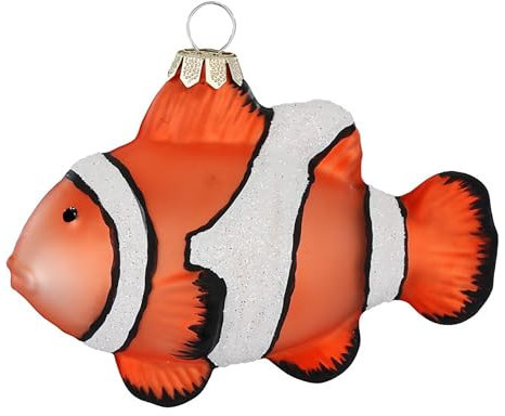 Adornos para árbol de Navidad de cristal, 10,5 cm, figura de pez payaso para colgar, pintada a mano, colgante para árbol de Navidad y decoración para árbol de Navidad, animales, peces, naranja