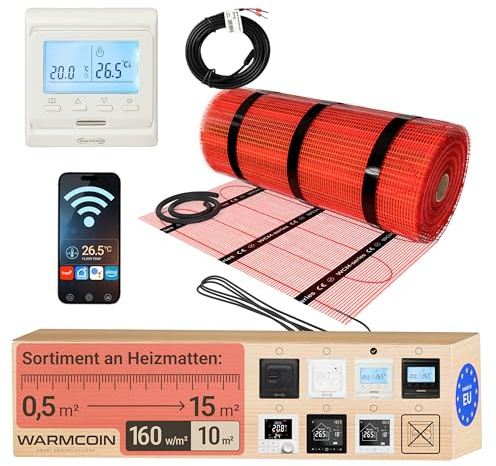 Warmcoin® Kit Complet de Chauffage au Sol Électrique 160 W/m² – Trame Chauffante Autocollante 10,0 m² (0,5x20m) – Pour Carrelage, Stratifié et Parquet – Thermostat WiFi W51 Blanc Inclus
