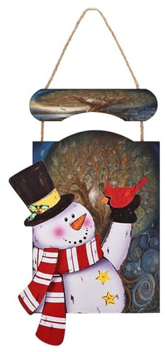 Cartello natalizio da appendere con pupazzo di neve, decorazione natalizia, stampa albero della vita, decorazione rustica per la casa