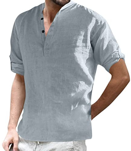 Short Sleeve Linen Shirt Linen Shirts Men Small Polo Shirt with Pocket Men Buttons Solid Color Short Sleeved T Shirt Office Attire White Linen Shirts Men Short Sleeve