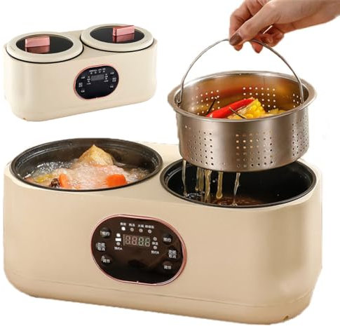 ZbOLi Double Slow Cooker, Electric Multi-functional Double-liner Hotpot Pot with Digital Screen Display, 1.8 L + 1.8 L Capacity, Non Stick Electric Cooking Pot Rice Maker To Appointment Timer B