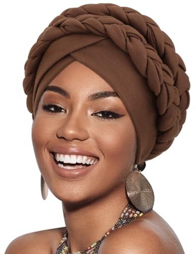 DRESHOW Afrikanischer Damen Turban Doppelt Geflecht Kopfbedeckung Kopftücher Chemo Kappe Vorgebunden Beanie Mütze Kopfwickel Schlafmütze