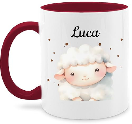 Tasse Tassen 325ml - Süßes Schaf mit Name I Geschenk Ideen Schafmotiv Geschenk für Kinder Lamm I Sheep - 325 ml - Bordeauxrot - schafe schäfchen schafen personalisiertes geschenke