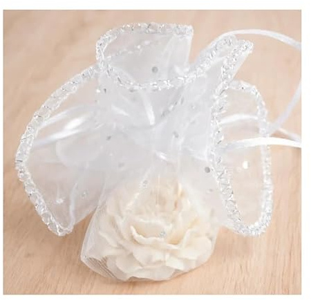 20 Bougies Petites Fleurs crème en Cire de Colza + 20 Tulles Voile | Cadeaux Invités Mariage, Baptême, Naissance | Souvenirs et Décoration Événementielle (Creme)