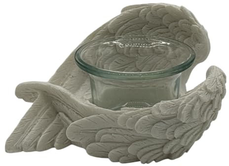 Sheltering Wings - Portavelas decorativo (cristal, longitud 12 cm, diseño de alas de ángel, con cristal), diseño de alas de ángel