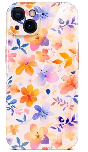 ONEFLOW Flower Cover für iPhone 13 Hülle in Floral Optik, Blumen Designer Case Handy Schutzhülle mit Kameraschutz, Hardcase dünne Handyhülle Blumenmuster, Farbig Bunt