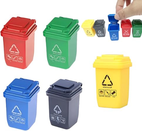 5 Stück Mini Mülltonne,Mülltonne als Zubehör für Wichtel,Müllwagen Spielzeug,Lustiger Mülleimer Spielzeug,Mini Mülleimer für Puppenhaus Möbel,für Wichtel Umzug Wertstofftonne für Wichtelstreiche
