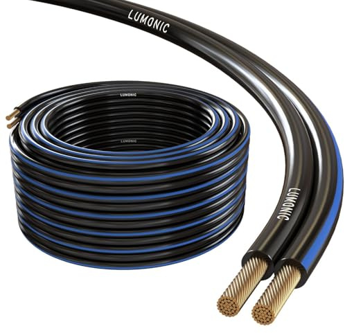 Lumonic Lautsprecherkabel | 25m Schwarz | 2x 4mm² CCA | blaue Markierung HiFi Boxenkabel | Audio Zwillingsleitung