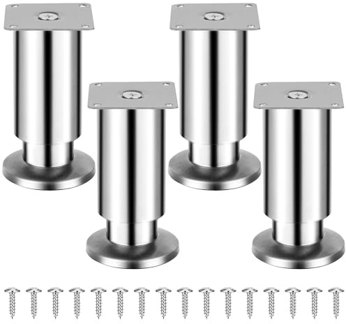 Torven 4er-Set Edelstahl Möbelfüße (250kg Traglast), Möbelfüße Verstellbar | Als Schrank Füße, Sofa Füße, Badezimmermöbel-Füße, Bettfüße & Tischfüße, Möbelfüße Metall (Metallfarben, 12 cm)