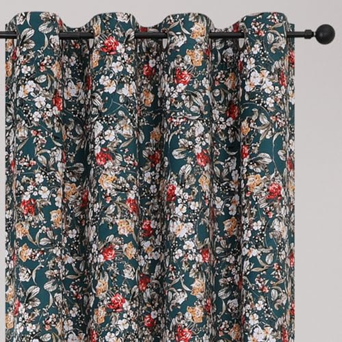 VEHEDE Green Velvet Curtains for Bedroom 90 Drop Thermal Blackout Curtain Energy Saving Vintage Floral Luxury Room Darkening Drapes with Eyelet Soundproof Window Treatment 2 Panels Set, W52 x L90