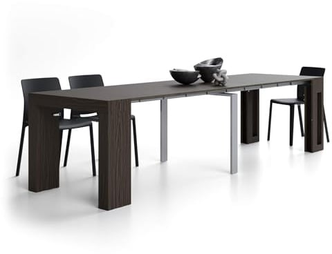 MOBILI FIVER, Evolution, ausziehbarer Konsolentisch mit Halterung für Verlängerungsplatten, 45(305) x90 cm, Nussbaum dunkel, Made In Italy