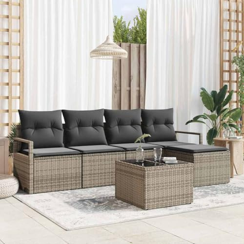 Frdhee Eckbank Couch Eck Sofa Ecksofa,Garten Sofa Set mit Kissen mit Speicher 6 pcs Hellgrau,Geeignet Für Rasenflächen,Terrassen,Innenhöfe,Schwimmbäder