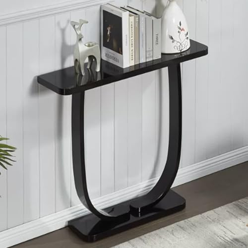 Table console en bois massif de qualité supérieure, design incurvé minimaliste moderne, table d'entrée murale pour couloir de salon, décoration d'entrée et étagère de rangement black 110*23*80cm