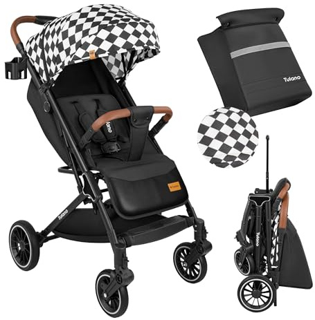 TULANO Lagos 35 Kinderwagen Buggy Klein Zusammenklappbar - Reisebuggy | mit Liegefunktion - mit Trolley-Funktion und Zubehör - Flugzeug & Handgepäck - Baby Buggy bis 15 kg - Schwarz