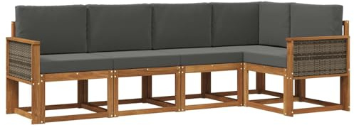 vidaXL Outdoor-Sofagarnitur 5 pcs Natur und Anthrazit Polyester, Garten, modernes Outdoor-Sofa, wetterfestes Lounge-Möbel, perfekte Terrasse für gemütliches Sitzen