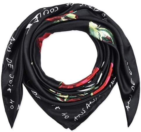 corciova Große Quadratische Krawatte Satin Kopftuch Seide Wie Leichter Schal Haare Schlaftuch Für Frauen Schwarze Rose Blumen Bandana
