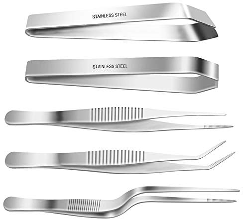 SelfTek Pinze Cucina Acciaio Inox, 5 Pezzi Pinzette da Cucina Professionali, Pinze per Cucina, Utensili da Cucina per Cuochi, Ideali per Pesce, Pollo e Decorazioni Culinarie
