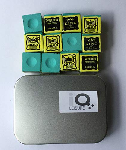 Triangle World Famous Snooker Billardkreide, 12 Würfel, in praktischer iqleisure Geschenk-Aufbewahrungsdose