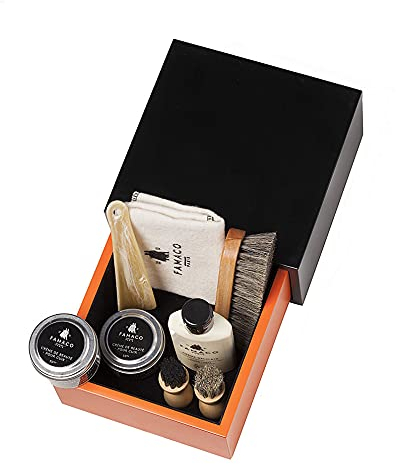 Famaco - Coffret Cezanne - Noir/Orange - Kit pour l'Entretien du Cuir - Idéal Cadeau ou pour vos Déplacements - Made in France