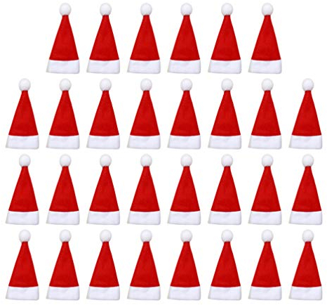Amosfun 30 Stücke Weihnachten Besteckhalter Mini Weihnachtsmütze Weihnachtsmann Besteckbeutel Bestecktasche Weihnachten Weinflasche Abdeckung Kleine Nikolausmützen für Tischdeko