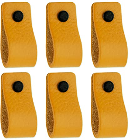 Brute Strength - Ledergriffe für Möbel - Ockergelb - 6 Stück - 12,5 x 2,5 cm - Schrankgriff, Türgriff für Küche, Bad, Schränke, Kommode, Holz