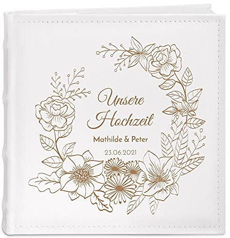 Maverton Einsteckalbum mit Gravur - Fotoalbum für 200 Fotos 10x15-100 Seiten - Größe: 21x22cm - Weiß - personalisierte Geschenke für Paar zur Hochzeit zum Hochzeitstag