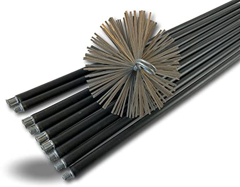 Kit de ramonage classique conduits non gainés | Hérisson acier plat | Ø 180 mm | 9 * 1,4 m | 9 cannes noires Ø 17mm creuses | Cheminées | Kibros 4KIT18ALO