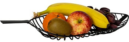 QUVIO Obstschale in Form eines Blattes - Obstkorb - Obstschale schwarz - Servierschalen - Präsentationsschalen - Stahl - 17 x 39 x 5 cm (lxbxh) - Schwarz