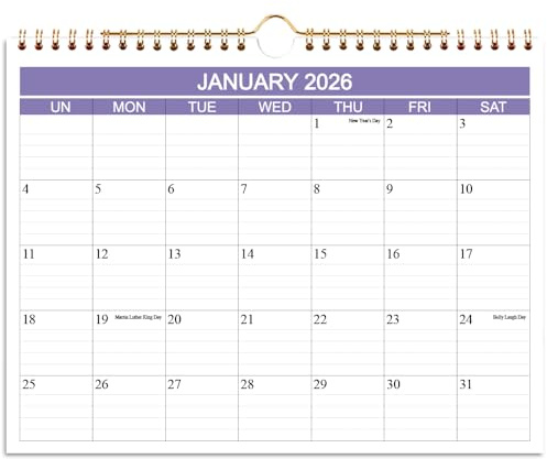 Kalender 2023 - Wandkalender läuft von Januar 2023 bis Dezember 2023 - 12 Monate Kalender mit dickem Papier für die Planung und Organisation für Zuhause oder Büro, 21,6 x 27,9 cm, Lila