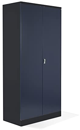 Schrank & Stuhl Aktenschrank Büroschrank Stahlschrank Flügeltürschrank mit 4 höhenverstellbaren Fachböden, 195x92x42 cm, Schwarz/Anthrazit