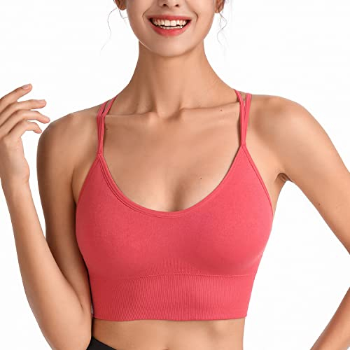 HANERDUN Damen Sport BH Yoga Bra mit Gepolstert Nahtlose Ohne Bügel und gibt Guten Halt Atmungsaktiv Riemchendesign und mittelstarkem für Fitness Lauf Joggen