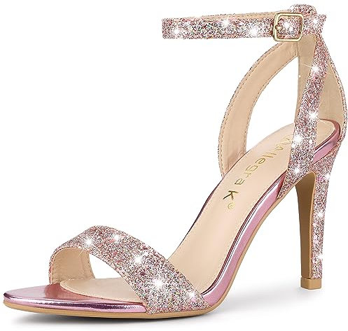 Allegra K Sandales à Talons Hauts et Talons Aiguilles à Paillettes Or Rose 39